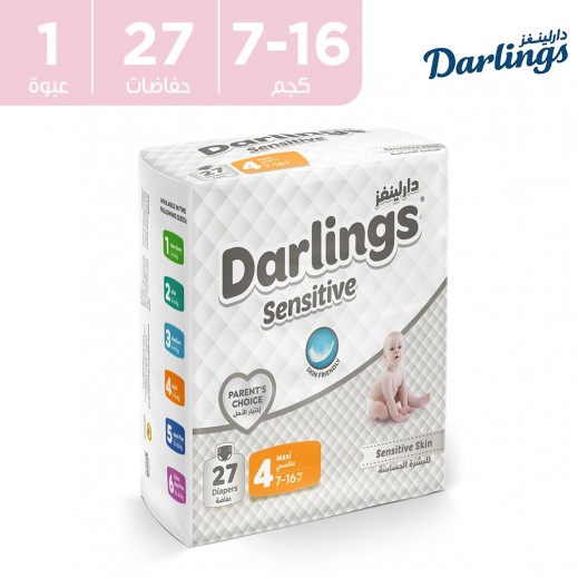 دارلينغز - حفاضات للبشرة الحساسة المرحلة 4 ماكسى (7-16 كجم) - 27 حفاضة - يتم التوصيل بواسطة توصيل فاست