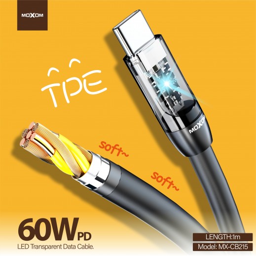 كبيل بيانات PD من Type-C إلى Type-C بمؤشر LED 60 واط من موكسوم