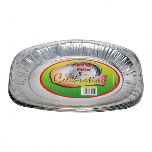 طبق تخزين طعام ألومنيوم بيضاوي متوسط - 5 حبة