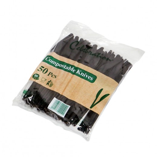 سكاكين طاولة للاستخدام مرة واحدة قابلة للتحلل من سيليبريشن 50 حبة - أسود