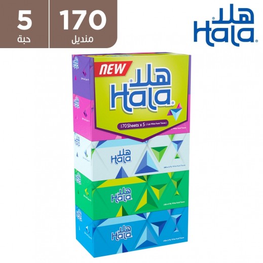 هلا - مناديل وجه مزدوجة 170 منديل - 5 عبوة - يتم التوصيل بواسطة توصيل فاست