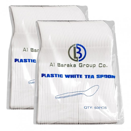البركة - ملاعق شاي بلاستيكية بيضاء 2 × 50 حبة - يتم التوصيل بواسطة توصيل فاست