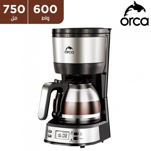 اوركا ماكينة صنع القهوة الرقمية بالتقطير بقوة 600 واط / 0.75 مل - OR-CM9411T-GS - يتم التوصيل بواسطة توصيل فاست