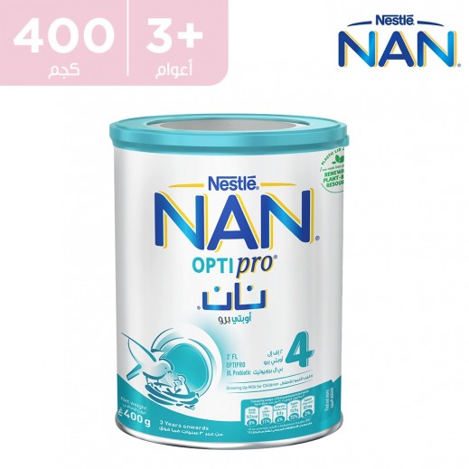 نستله - تركيبة حليب نان أوبتي برو لنمو الأطفال المرحلة 4 400 جم (3 سنوات وما فوق) - يتم التوصيل بواسطة توصيل فاست