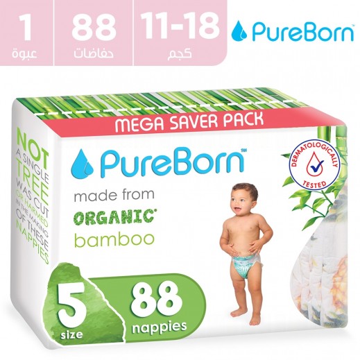 بيوربورن - حفاضات الأطفال من البامبو العضوي مقاس 5 (11 - 18 كجم) - 88 حفاضة 