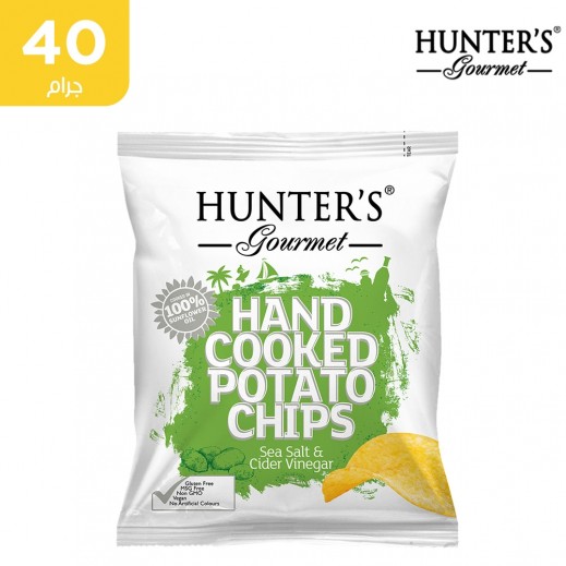 هانترز - رقائق البطاطا المحضرة يدوياً بملح البحر وخل التفاح 40 جم - يتم التوصيل بواسطة توصيل فاست