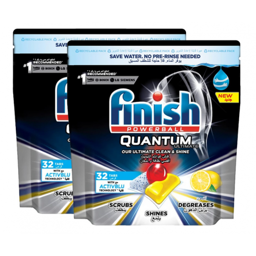فنش – أقراص باور بول كوانتم ألتيميت لغسالات الأطباق بتألق الليمون 2 × 32 قرص - يتم التوصيل بواسطة توصيل فاست