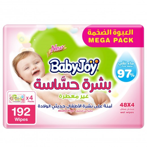بيبي جوي - مناديل المبللة للبشرة الحساسة 4 × 48 منديل - يتم التوصيل بواسطة توصيل فاست
