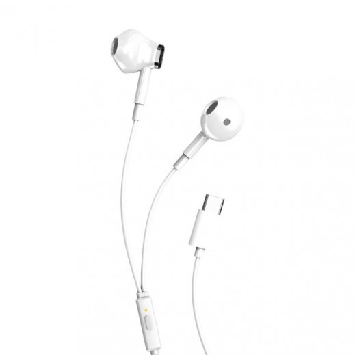 سماعات أذن ديناميكية Type-C أبيض من موكسوم - يتم التوصيل بواسطة توصيل فاست