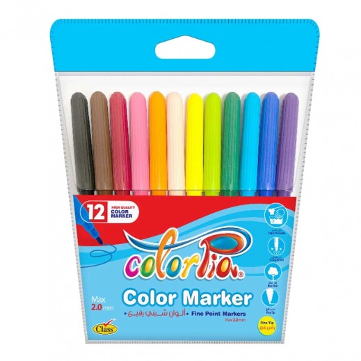 كلاس - قلم ماركر ملون ناعم قابل للغسل 12 قلم - يتم التوصيل بواسطة توصيل فاست