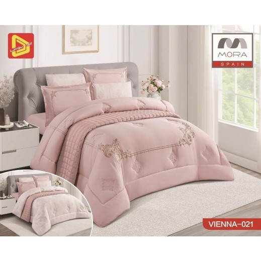 Mora Vienna Double King Comforter Set Powder 240 × 260 - 7 Pieces - يتم التوصيل بواسطة Taw9eel Within 24 Hours