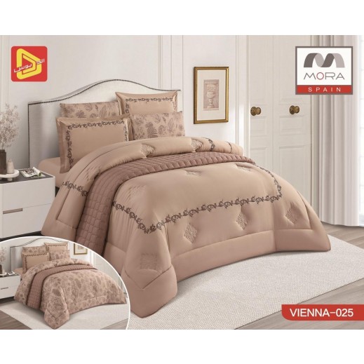 مورا - طقم لحاف سرير فيينا كينج لون كوفي (7 قطع) - مقاس 240 × 260 سم - يتم التوصيل بواسطة Taw9eel Within 24 Hours