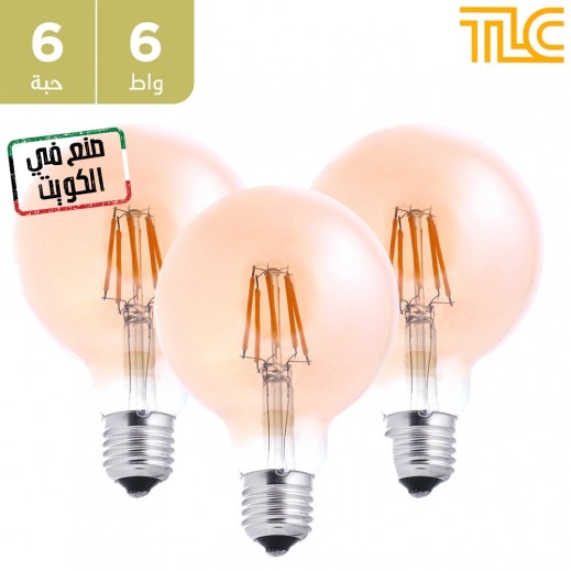 تي إل سي – مصباح إضاءة LED فلامنت ذهبي E27 G95 بقوة 6 واط – 6 حبة