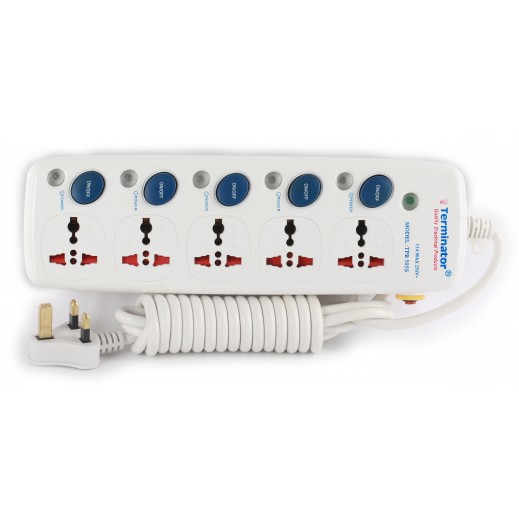 ترمونيتر – وصلة اشتراك كهربائية 5 مقابس بطول 3 متر 13 امبير - ابيض - يتم التوصيل بواسطة توصيل فاست