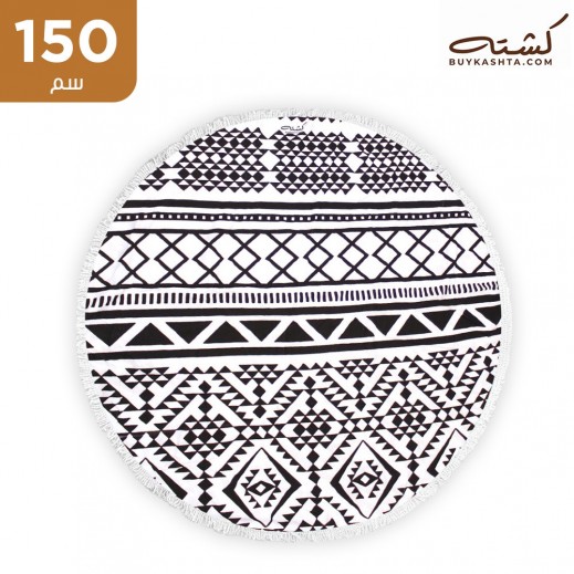 كشته - مفرش دائري 150 سم للشاطئ والمخيم - أسود وأبيض - يتم التوصيل بواسطة توصيل فاست