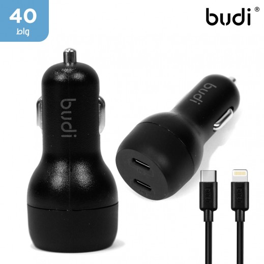 بادي - شاحن سيارة ذكي سريع مزدوج مع كابل USB-C إلى Lightning بطول 1.2 متر - يتم التوصيل بواسطة توصيل فاست