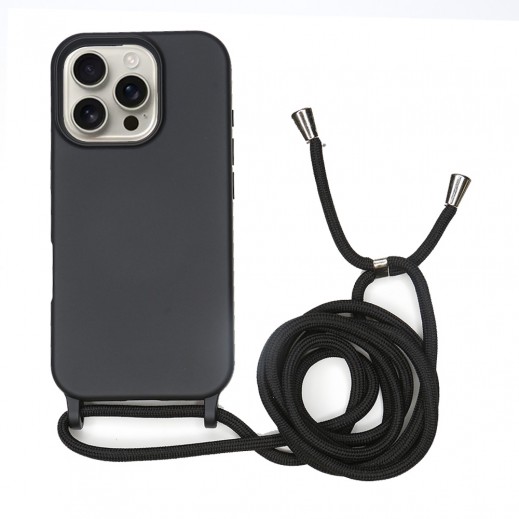 غطاء حماية سيليكون مع حبل لهاتف آيفون 16 برو 2.5 مم من باوراي - أسود - يتم التوصيل بواسطة توصيل فاست