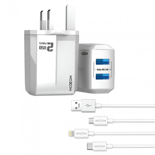 شاحن عالي السرعة مع 2 منفذ USB-A من موكسوم  - يتم التوصيل بواسطة توصيل فاست