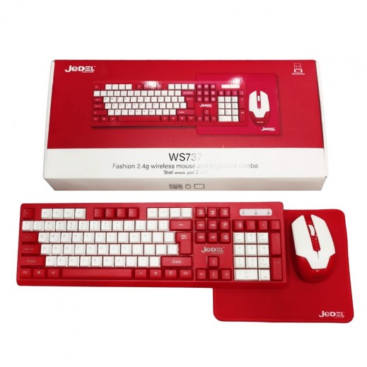 جيدل - ماوس ولوحة مفاتيح لاسلكية 2.4 جيجاهرتز - أحمر - يتم التوصيل بواسطة توصيل فاست