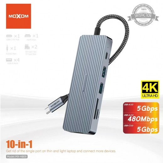 موزع متعدد المنافذ 10 في 1 لنقل البيانات والشحن السريع 100 واط من موكسوم