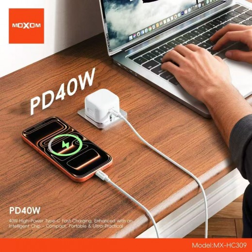 شاحن فائق السرعة من Type-C إلى Lightning - 40 واط من موكسوم  - يتم التوصيل بواسطة توصيل فاست