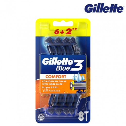 جيليت - ماكينة حلاقة بلو 3 كومفورت للرجال للاستعمال لمرة واحدة - 6+2 حبة - يتم التوصيل بواسطة توصيل فاست