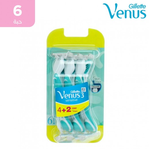 جيليت - فينوس 3 ماكينة حلاقة للبشرة الحساسة - 4 + 2 مجاناً - يتم التوصيل بواسطة توصيل فاست
