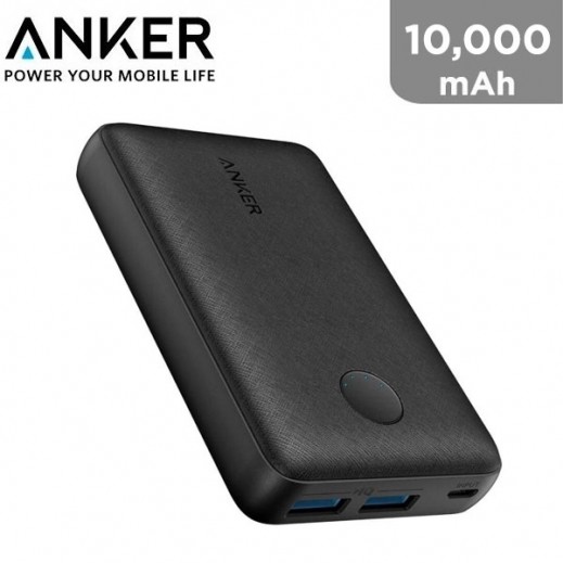 انكر - بطارية إحتياطية Power Core سعة 10,000 ملي امبير – اسود - يتم التوصيل بواسطة توصيل فاست