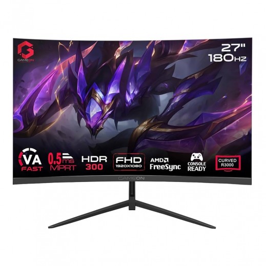 جيم اون شاشة العاب في ايه منحنية 27 بوصة فول اتش دي 180 هرتز ام بي ار تي 0.5 مللي ثانية اتش دي ام أي 2.1 - GOC27F180VA - يتم التوصيل بواسطة  Taw9eel خلال يومين عمل 