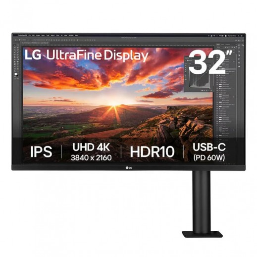  إل جي شاشة Ergo IPS فائقة الوضوح 4 كى مقاس 32 بوصة مع منفذ USB-C - أسود - يتم التوصيل بواسطة  Taw9eel خلال يومين عمل 