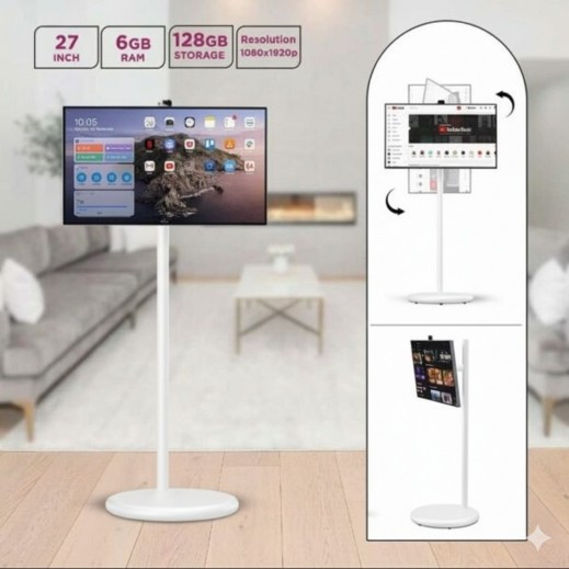 شاشة لمس تفاعلية لاسلكية بنظام أندرويد قابلة للطي مع حامل وكاميرا 27 بوصة