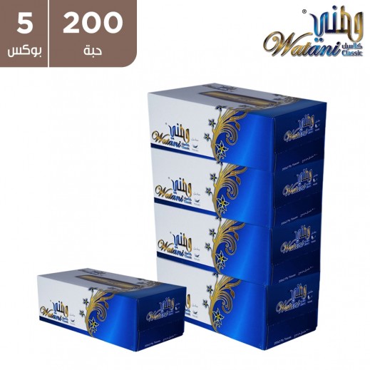 وطنى - مناديل الوجه الكلاسيكية - 200 × 2 رقائق (5 علب) - مقاس الورق 210- 220 مم - يتم التوصيل بواسطة توصيل فاست