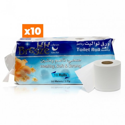 بريز - ورق تواليت 2 طبقة 50 متر 10 لفة 10 عبوات