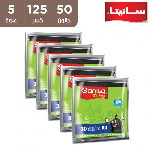 سانيتا - أكياس نفاية أبو رابطة كبيرة الحجم 50 جالون - 5 عبوة