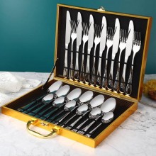 طقم أدوات مائدة ستانلس ستيل فاخر 24 قطعة مع علبة ذهبية