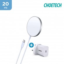 جيوتك - شاحن حائط 20 واط USB-C PD + شاحن لاسلكي مغناطيسي MagSafe - أبيض 