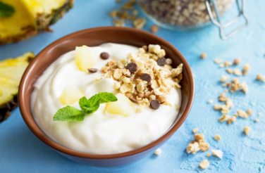 Delicious bowl of Greek yogurt with fruits