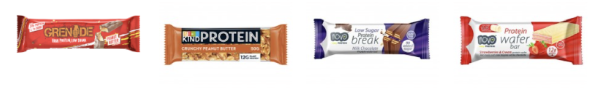 Different brands and varieties of protein bars